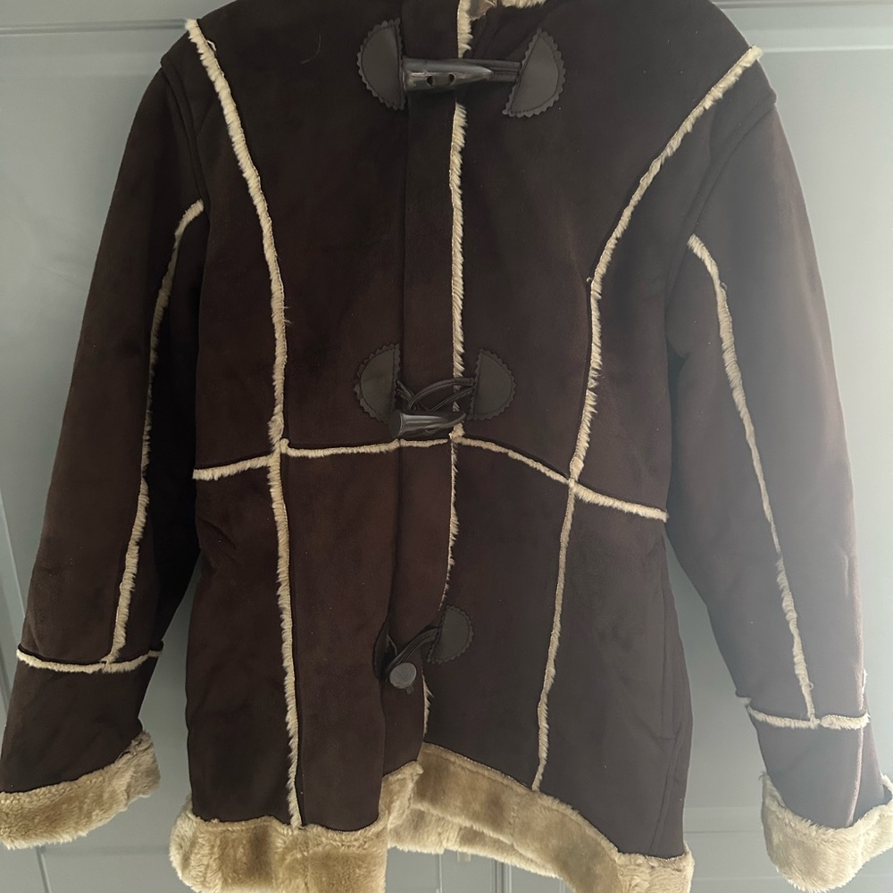 Brown Shearling Toggle Coat